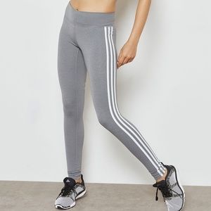 Women’s Adidas Light Heather Grey & White Side 3 Stripes Training Leggings